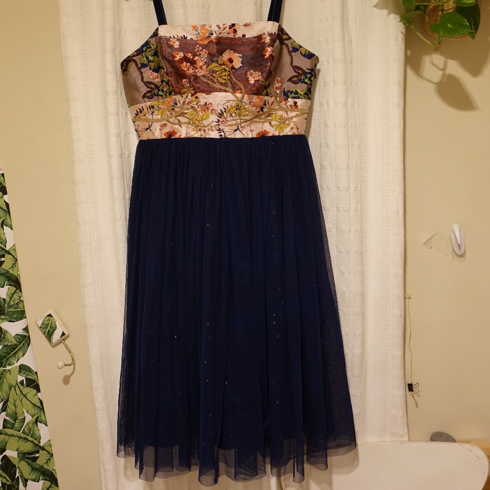 Anthropologie Blooming Sapphire Silk Wrap Dress - Picture 3 of 8